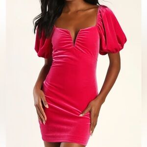 Lulu's Vibrant Pink Puff Sleeve Dress